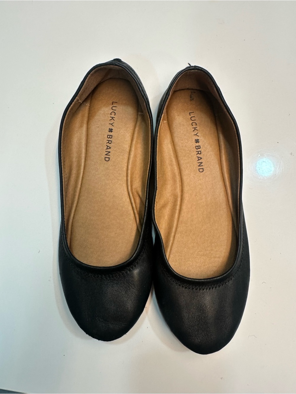 Lucky Brand Black Leather Round-Toe Ballet Flats